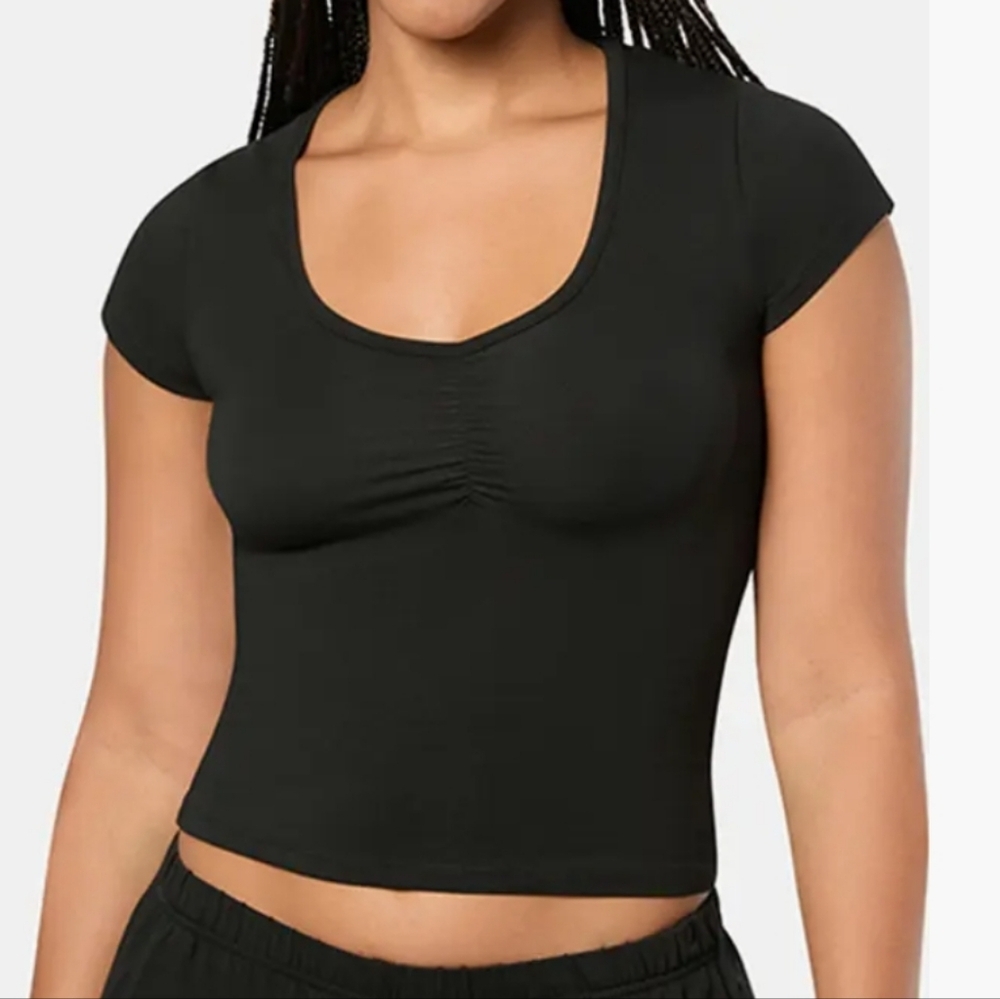 We Wore What Ruched Black‎ Crop Top Size Medium